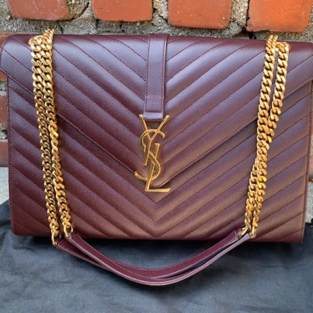 RECEIPT- SAINT LAURENT Large Monogramme Envelope Chain Bag - Bordeaux